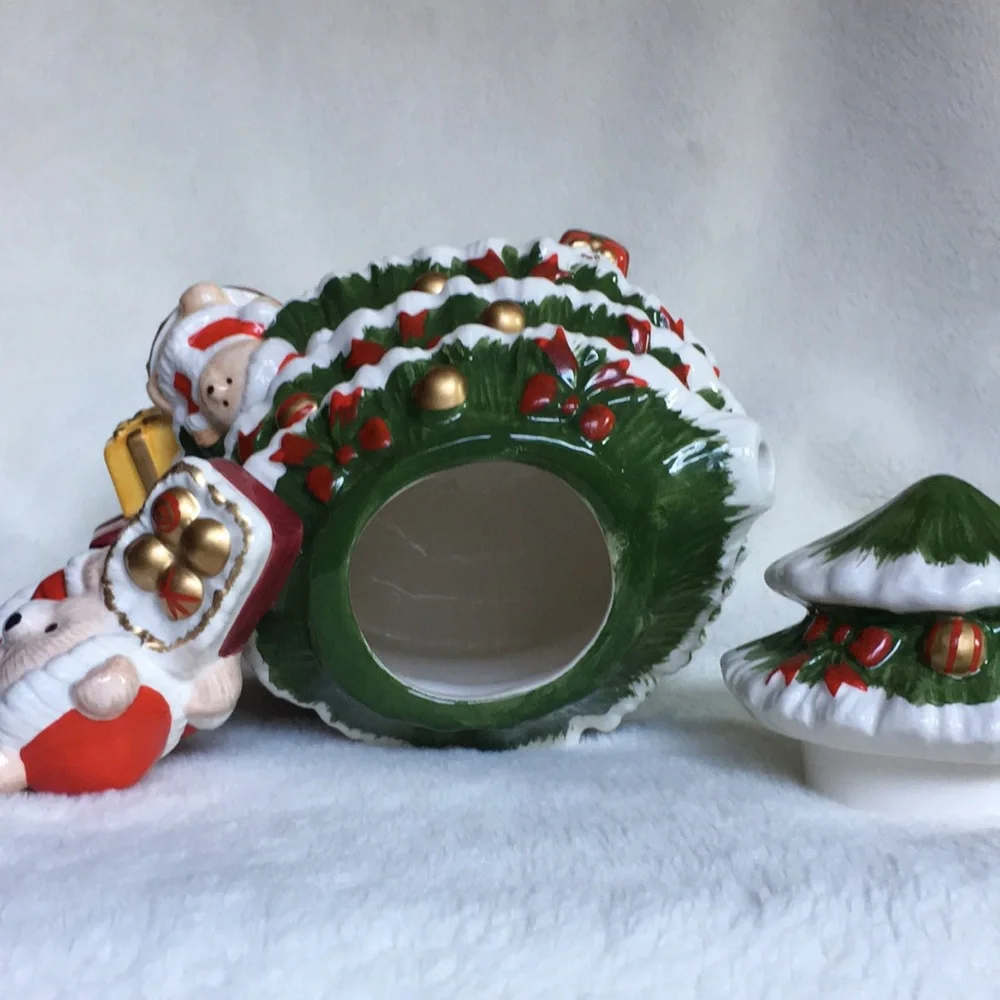 World Bazaar Cute Teddy Bear in Santa Suit Christmas Tree teapot hand painted